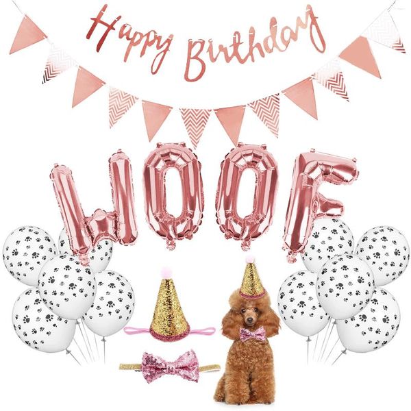 Party anniversaire de vêtements pour chiens rose or woof lettre ballons en papier d'aluminium