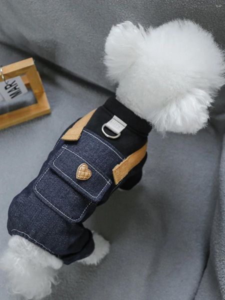 Vêtements pour chiens vêtements de chemise noir et blanc pour petits chiens avec pantalon en denim