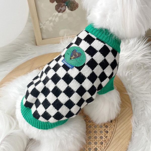 Vêtements pour chiens Noir Blanc Pull en damier Vêtements pour animaux de compagnie Teddy Yorkshire Schnauzer Chat maltais Petit Automne Hiver Chaud