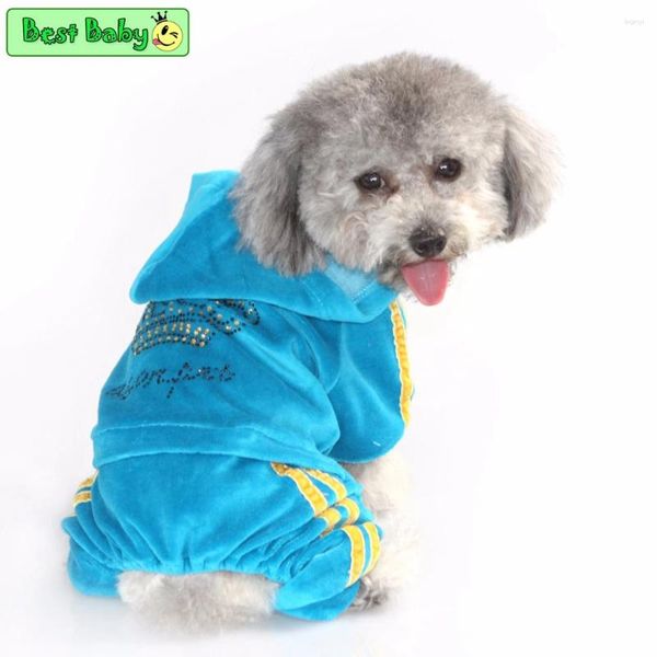 Vêtements pour chiens bling en velours vêtements pour animaux de compagnie sweatshirts en strass couronne porter des animaux de luxe