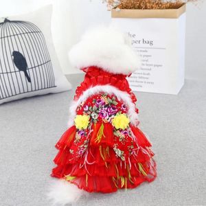 Ropa para perros Flores florecientes Vestido de novia para mascotas Falda Ropa Festiva Tang Cat