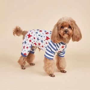Hondenkleding Blue en Wit gestreepte pyjama's Amerikaanse vlag sterrenkleding voor kleine honden meisje jongen puppy medium huisdieren chihuahua Yorkie f