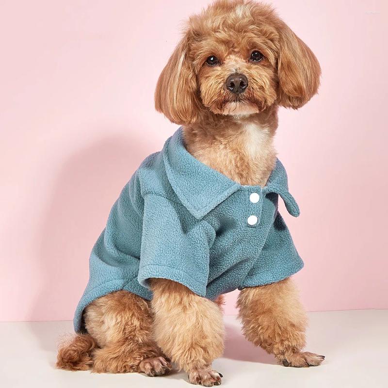 개 의류 블루 폴로 셔츠 따뜻한 고양이 옷을 입은 옷을 입은 옷은 작은 개에게 적합합니다.