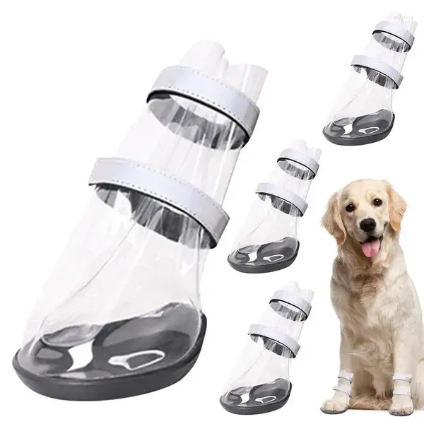 Botas de ropa para perros 4pcs Zapatos impermeables para perros Durable Ajustable Pet al aire libre con tiras reflectantes
