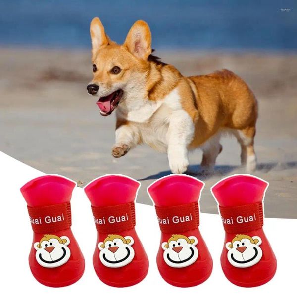 Botas de ropa para perros zapatos de mascotas resistentes al desgaste liviano antideslizan lindo cinta adhesiva color brillante