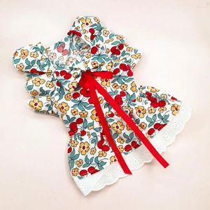 Hondenkleding Strikdecoratie Puppy-outfit Huisdierjurk met bloemenprint Prinses Set mouwen Hoofddeksel Kat Voor harig