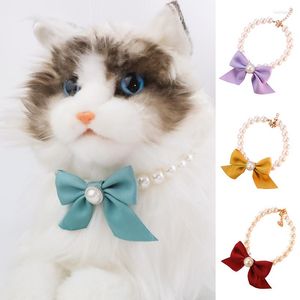 Vêtements pour chiens arc perle collier pour animaux de compagnie collier de chiens perlé réglable colliers de Style princesse pour accessoires de petit chat