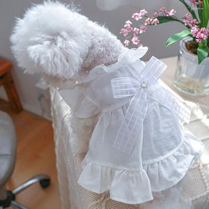 Appareils à chiens Aquier Bow White Fancy Dishing Summer Spring Vêtements respirant pour les chats Collier Princesse Princesse Mariage Pénite One Piece
