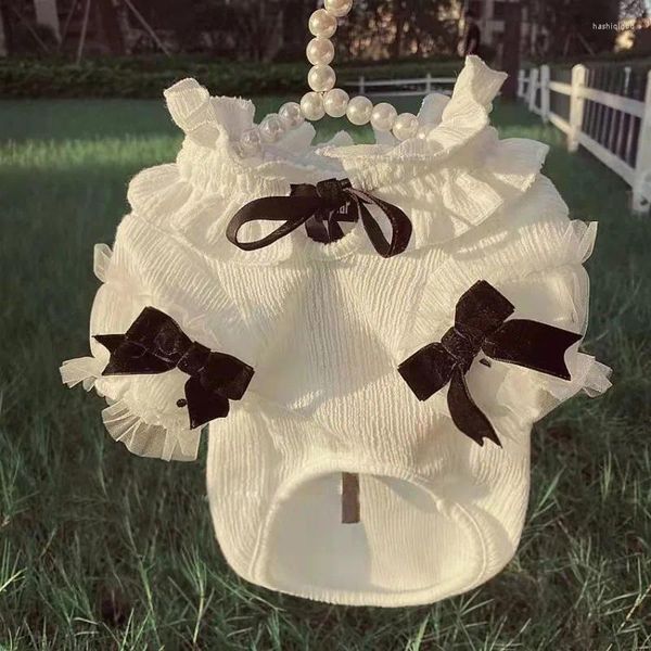 Vêtements pour chiens Bowknot Laçage Base Chemise Vêtements Blanc Doux Design Vêtements Chat Mode Dentelle Revers Produits Pour Animaux De Compagnie En Gros