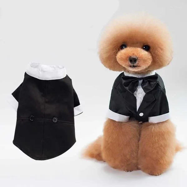 Ropa para perros Boy Tuxedo Pet Cat Abrigo Chaqueta Ropa Pajarita Pequeño Gatito Boda Vestido Chihuahua Ropa de fiesta negra