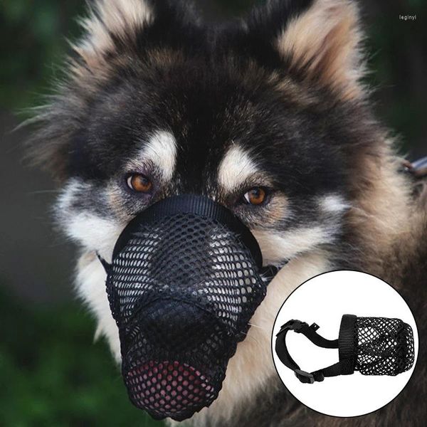 Ropa para perros Bozal ajustable transpirable Malla negra Perros Cubierta bucal Anti-ladridos Anti-mordida Bozales para mascotas Accesorios