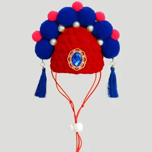 Appareils pour chiens Houstable Chat Hat accessoires drôles Festive Chinois Style Style Pet Trièce élastique Vent à vent avec Tassel Faux For Dogs