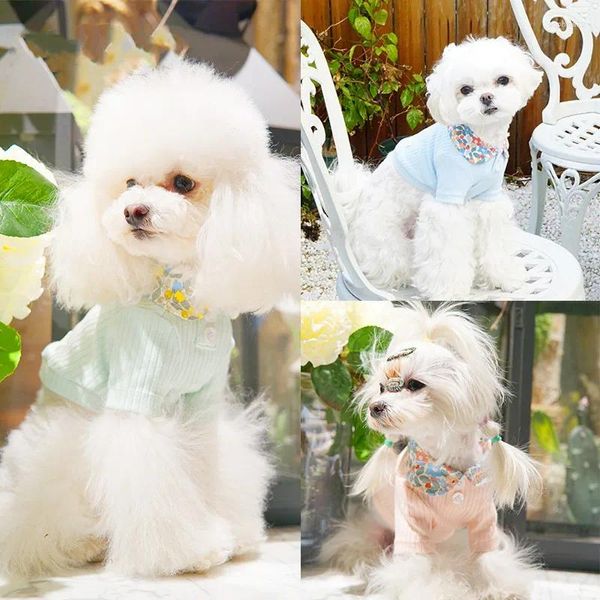 Appareils pour chiens en coton respirant Petits chiens vêtements Collier floral Collier d'été
