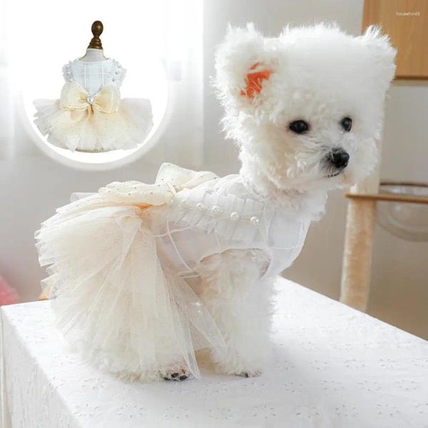 Ropa para perros vestida de mascota transpirable maldita malla múltiple con decoración de perlas para perros medianos pequeños fácil