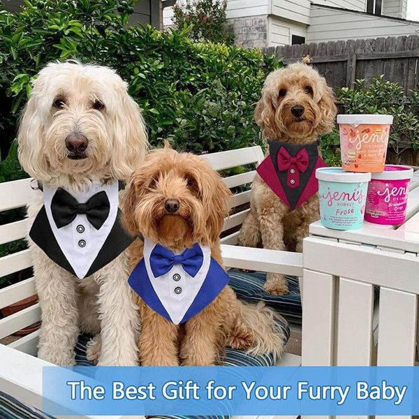 Ropa para perros Estilo británico Boda Bandana Collar con pajarita Ajustable Cuello de mascota Pañuelo para perros pequeños medianos grandes