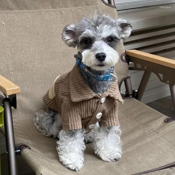 Vêtements pour chiens Manteau en velours côtelé marron Vêtements Mode Collier à revers Design Petits chiens Vêtements Chat Hiver Chaud Confortable Articles pour animaux de compagnie En gros