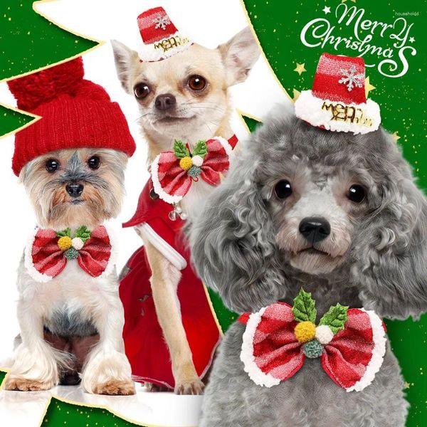 Vêtements pour chiens, fournitures de noël en vrac, couvre-chef avec nœud papillon pour chiot, chapeau, collier de chat, ensemble de casquettes, accessoires de vêtements mignons