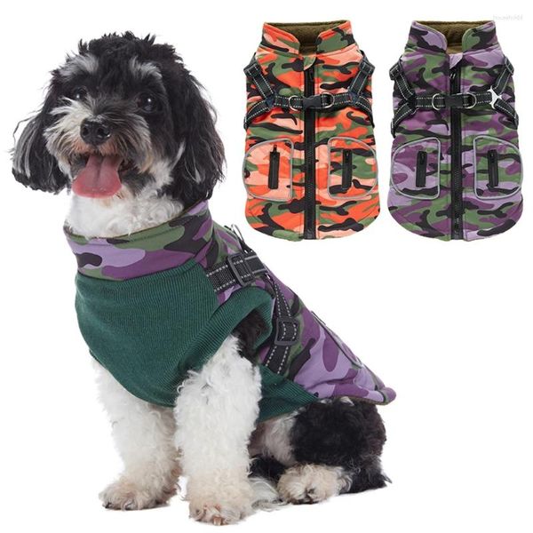 Ropa para perros Camuflaje Chaqueta para mascotas con arnés Invierno Ropa reflectante cálida para perros pequeños medianos Chihuahua Traje de abrigo impermeable