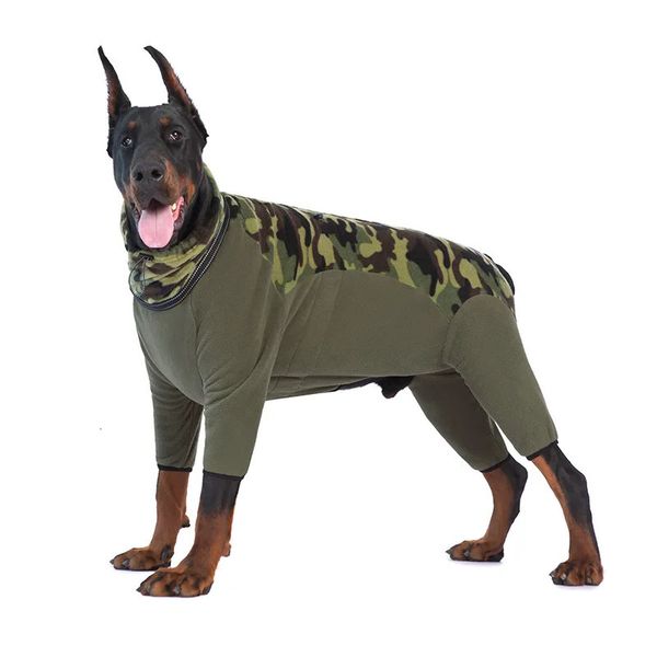 Vêtements pour chiens Camouflage hiver gros vêtements épaissir polaire coupe-vent combinaison pour animaux de compagnie manteau chaud salopette réglable pour chiens de taille moyenne 231128