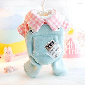 Vêtements pour chien Couleur de bonbons salopes vêtements plaid revers collier kawaii panda petit chiens vêtements chat hiver chaud