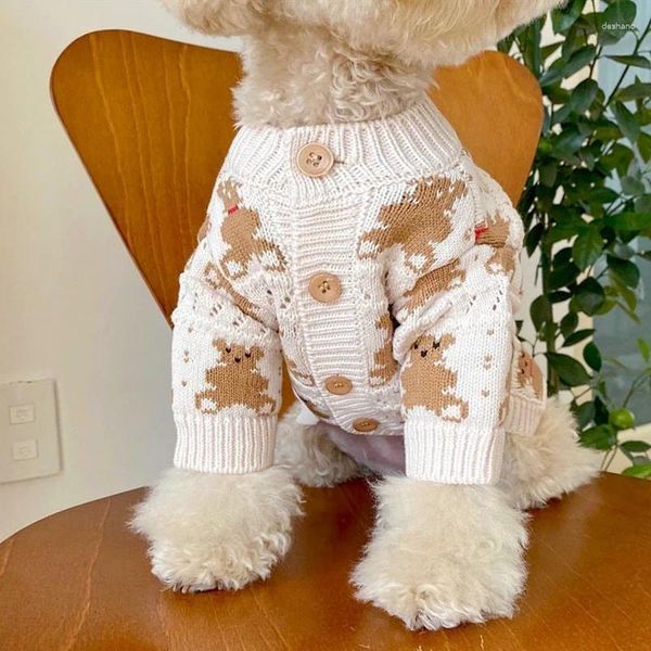 Ropa para perros Cardigan Botón abierto Perros de punto Suéter para cachorros Schnauzer Ropa de oso de dibujos animados Mascotas Cálido Invierno Bichon Soft Teddy