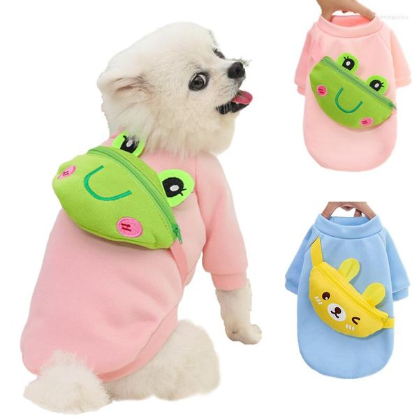 Chien vêtements dessin animé sac à dos vêtements jaune ours/grenouille chaud mignon chat animal de compagnie S-XXL taille bandoulière sac à fermeture éclair