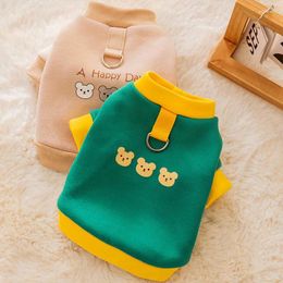 Hondenkleding cartoon beer bedrukte huisdierkleding herfst en winter teddy warme groene puppy trui tractie gesp geworden kleding