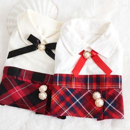 Chien vêtements dessin animé Plaid vêtements pour animaux de compagnie robe nœud papillon Super mignon Costume élégant mode petit Yorkshire vêtements fille Ropa Para Perro