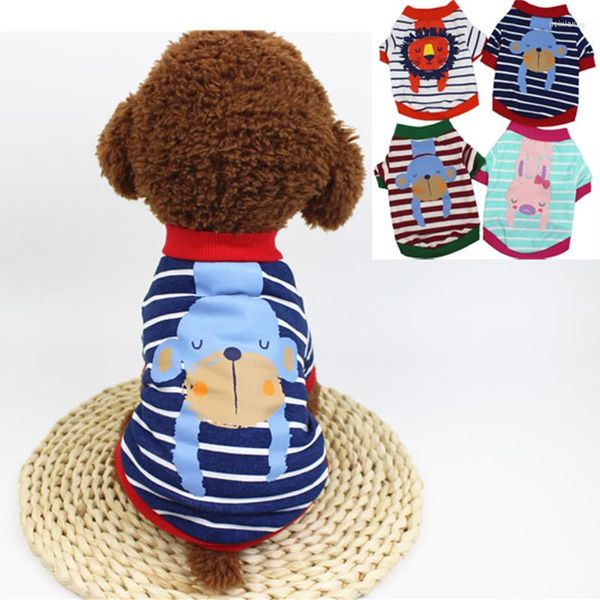 Vêtements de chien Dessin animé rayé Mode Teddy T-shirt Sweats à capuche Vêtements de chat Doux Combinaison pour animaux de compagnie Tenue pour petit Pug Chiot Accessoires Teckel