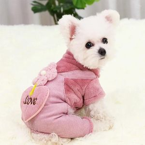 Hondenkleding Cartoon Dikke en warme kleding Pluche jas Kleine middelgrote honden Chihuahua Teddybeer Groen Roze bloembroek