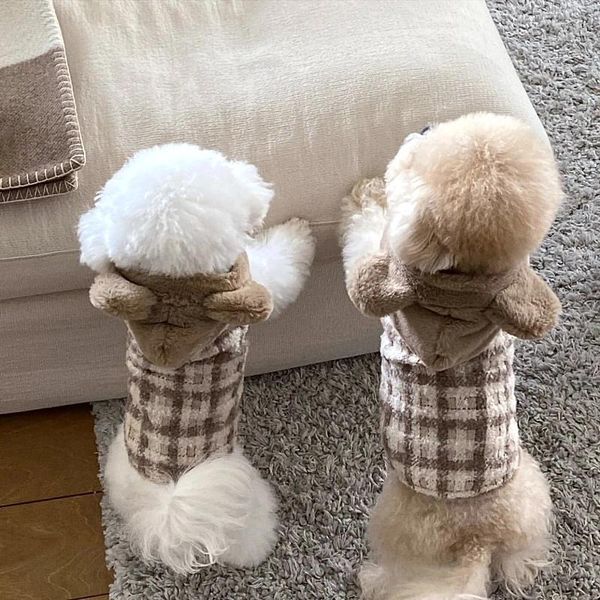 Vêtements pour chiens Casual Plaid Mignon Ours Peluche Chaud Pet Coton Vêtements Vêtements d'hiver Chats Chiots Bichon Teddy Schnauzer Petits Chiens Manteau