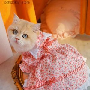 Ropa para perros ropa de gato sección delgada do tela en la tela británica corta gato radoll radoll gato pérdida anti-cabello de verano falda floral falda outin 2021 l49