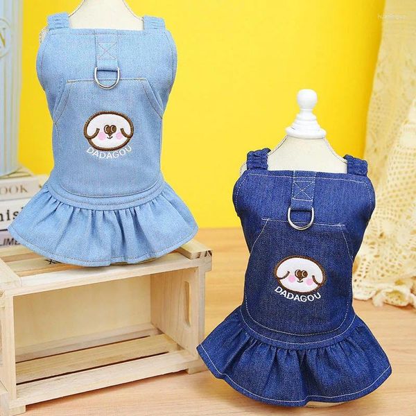 Vêtements pour chiens Chat Denim Strap Robe Deep / Light Blue Vêtements pour animaux de compagnie D-Ring Cowboy pour petits chiens Chihuahua Chiot Jupe XS-XL