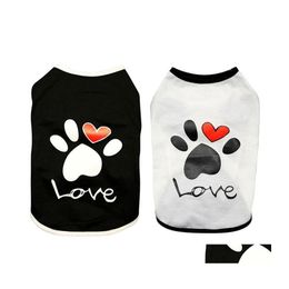 Hondenkleding Cat Dogs Kleding Zomer Vest T -shirt met Paw Gedrukt Hart Love Design Coat Pet Puppy Drop Delivery Home Garden S Dhovl