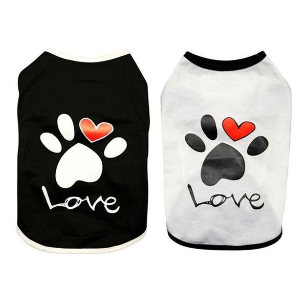 Ropa para perros Gato Ropa para perros Chaleco de algodón de verano Camiseta con pata Impreso Corazón Amor Diseño Abrigo Mascota Cachorro Entrega de la gota Hogar Jardín S Dhtz5