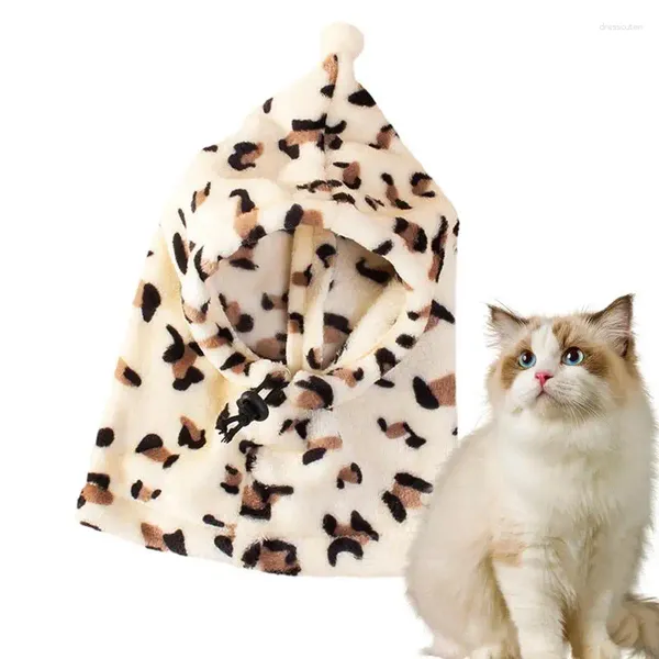 Ropa para perros Cubierta de oreja de gato Suave Cálido Leopardo Pet Snood Cuello Invierno Debe tener sombrero para fiesta Navidad Cena familiar Hogar