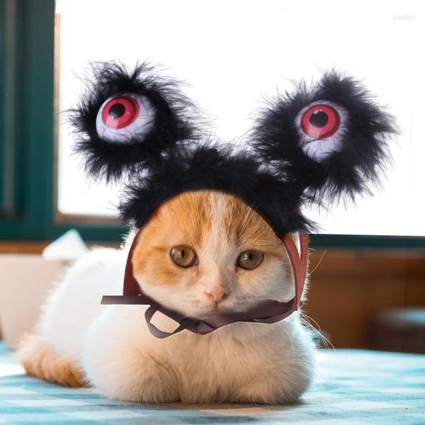 Chien Vêtements Chat Chapeau Pet Costume Light Up Furry Eyes Bandeau Pour Halloween Robe Effrayant Big Eyed Cosplay