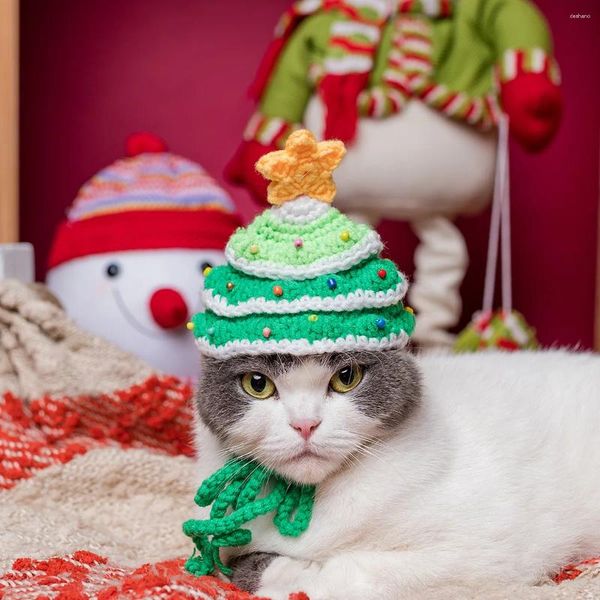 Ropa para perros gato mascota sombrero navideña puro lana hecha a mano tejido de otoño e invierno