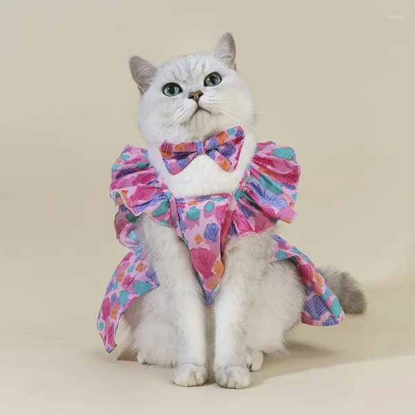 Vêtements de chien chat chiot princesse robe de animal de compagnie d'été corail coloré avec arc chaton ropa para gato costume