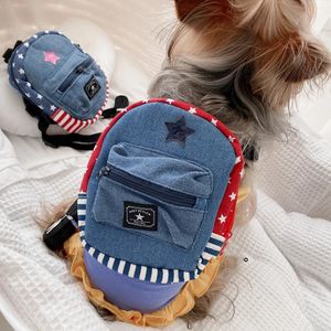 Hondenkleding Kattenhuizen Sterstreep Denim Blauw Huisdier Puppy Rugzak Uitloopharnas met riem Set Hond Kleine dieren Kat Yorkshire Reistassen 231025