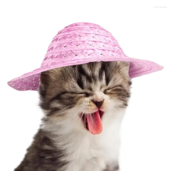Vêtements de chien Chapeau de paille d'ombre de chat Costumes de vacances Costumes de jardin Sun Bucket Caps Beach Mini avec mentonnière élastique pour