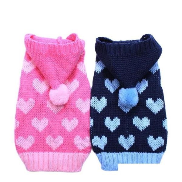 Ropa para perros Suéter con capucha para gatos Patrones de corazones Jumper Pet Puppy Coat Jacket Ropa de abrigo para Chihuahua Yorkie Poodledog Drop Deliver Dh2Xq