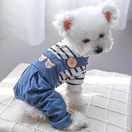 Vêtements pour chiens Costume de chats Vêtements pour animaux de compagnie avec tenue de bras et de jambes T-shirt en jean mignon pour petits chiens