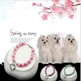 Hondenkleding katten luxueuze parel ketting accessoires kraag kunstmatige parels strass pet collars voor kleine honden meisje cadeau