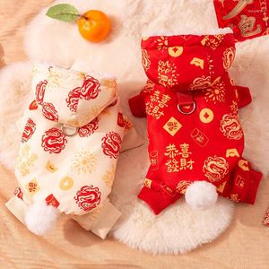 Hondenkleding Katten Puppy Chinees Jaar Kung Hei Fat Choy Draak Design Jas Huisdier Herfst Winter Buiten Warm Vier Voeten Kleding Met Hoed