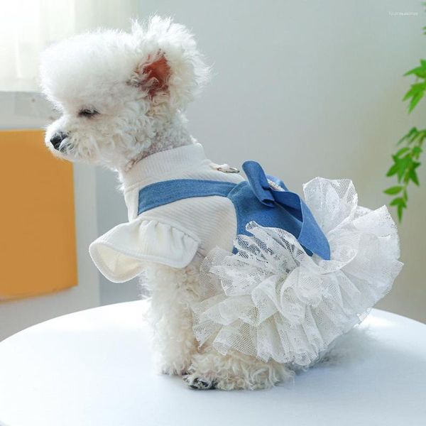 Ropa para perros Encantador vestido de princesa de perlas fácil de usar pajarita decorativa mascota con anillo de tracción