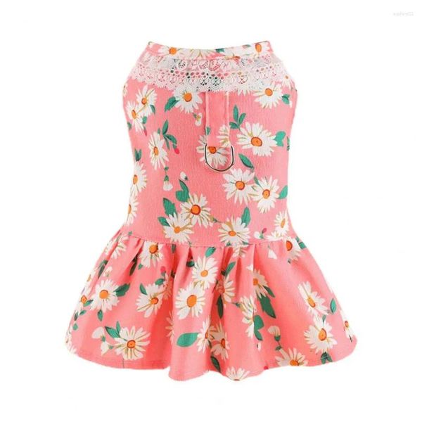 Ropa para perros Encantador vestido para mascotas con diseño de flores Correa de pecho pequeña Decoración de moda Traje de temporada Lindo