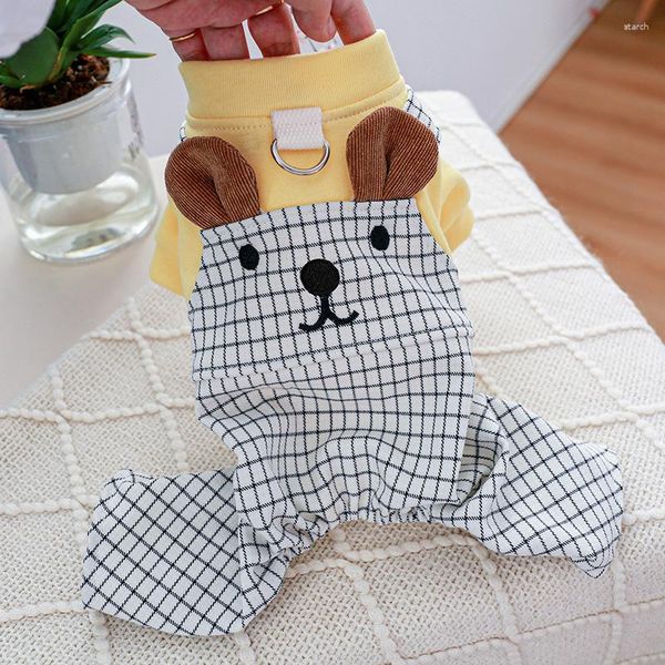 Vêtements pour chiens Robe à carreaux Été et printemps Chiot portant un ours mignon à quatre pattes une pièce adaptée aux petits chiens moyens