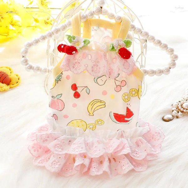 Ropa para perros Falda de encaje de cereza Ropa Vestido de resbalón dulce Ropa para perros pequeños Gato Moda coreana Suave Cómodo Kawaii Chica Artículos para mascotas