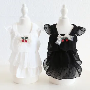 Vêtements de chien en mousseline de soie jupe évasée vêtements robe noir blanc point petits chiens vêtements flutter manches mode douce fille produits pour animaux de compagnie